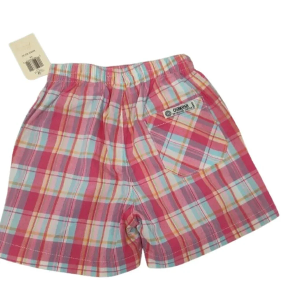 Oshkosh Y2K Girl's Plaid Pastel Shorts with String 100% Cotton Size 6 NWT